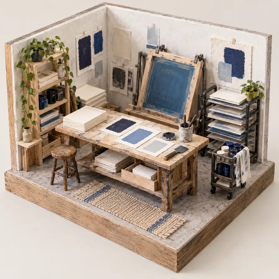 Illustration of print businesses equipment and workspace