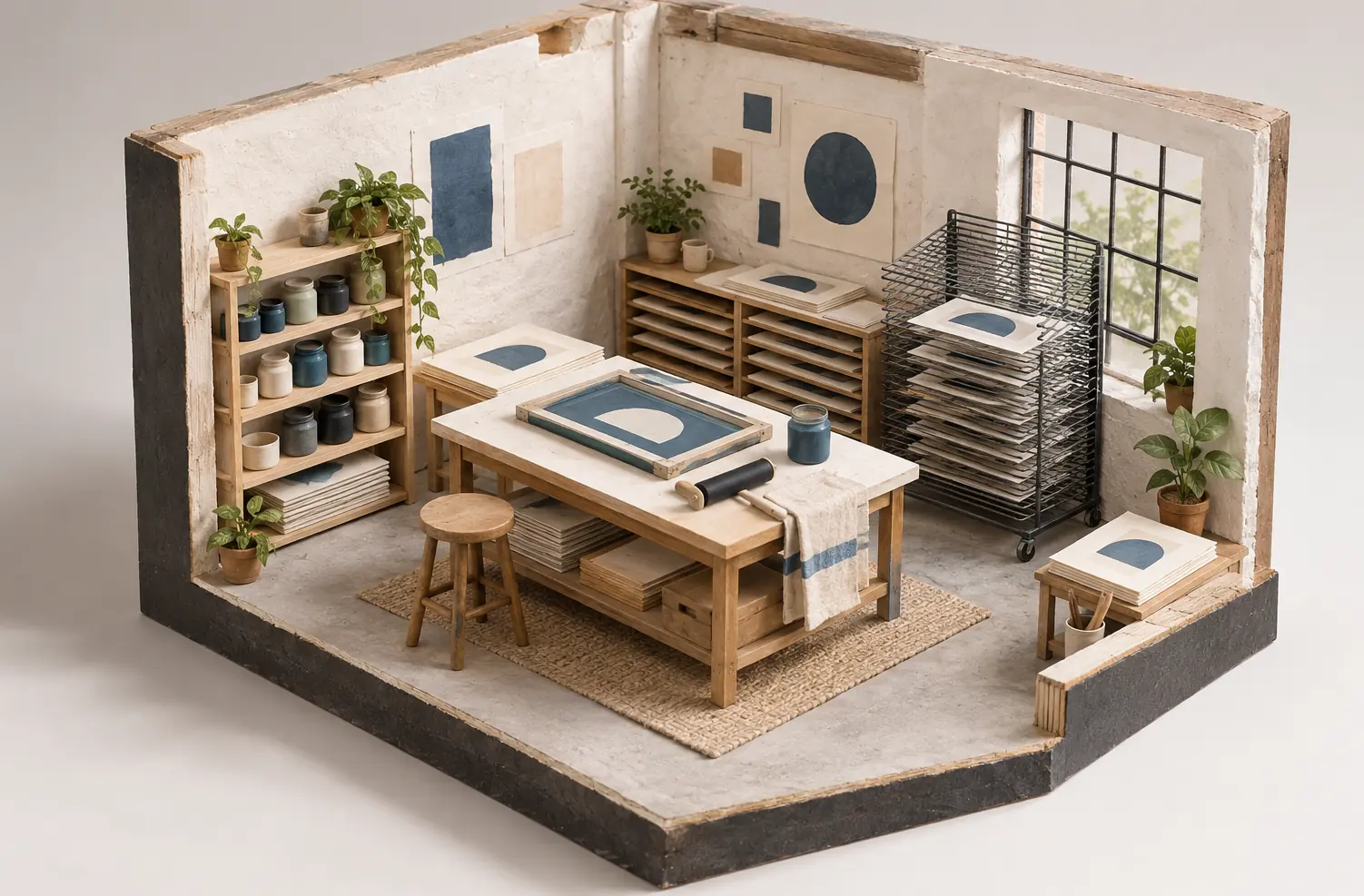 Illustration of print businesses and their working space